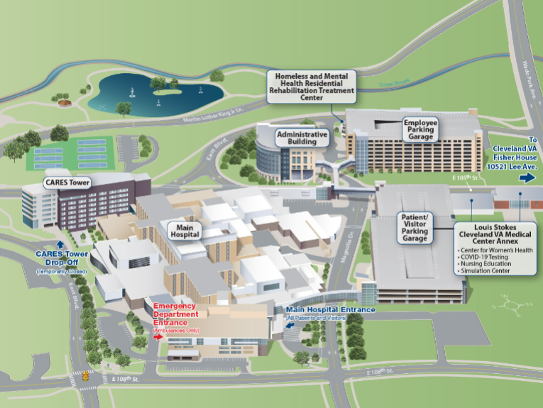 Louis Stokes Cleveland VA Medical Center aerial view map of campus